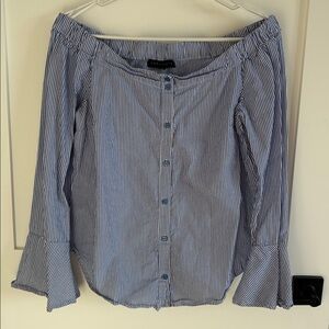 Sanctuary Blue Striped Off-Shoulder Blouse